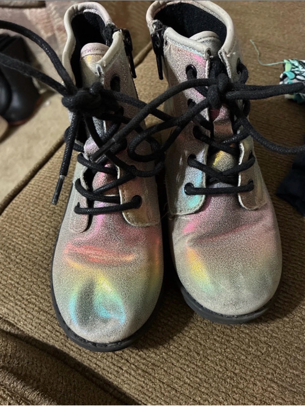 Place Metallic Rainbow Lace-Up Kids Boots with Black Laces